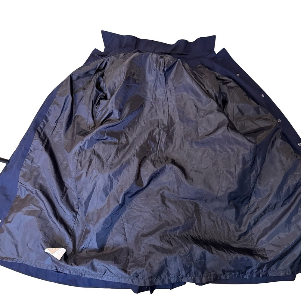 Image Navy Belted Trench Coat Size L or XL Classic Minimalist Outerwear - Picture 6 of 15